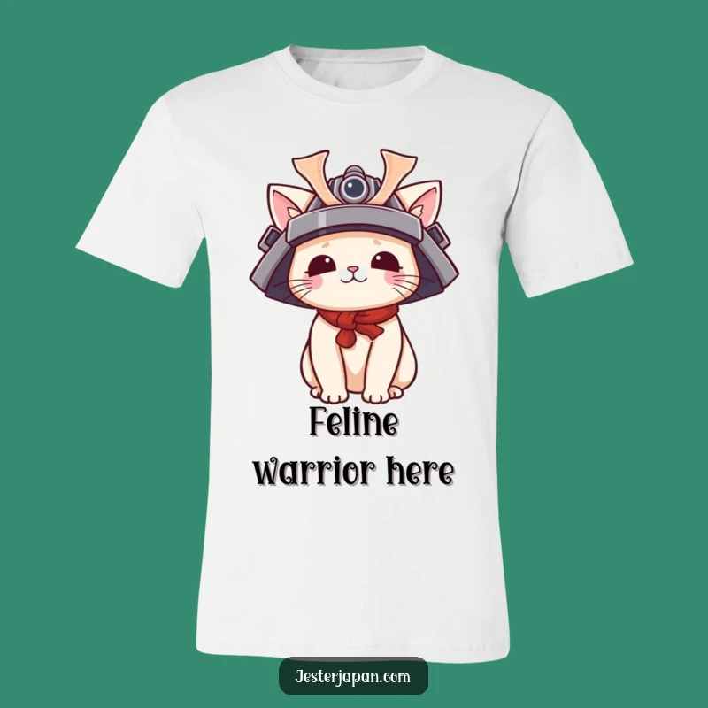 Funny Cat Samurai T-Shirt: Kawaii Helmet Character Tee, Ideal Funny Gift for Pet Lovers