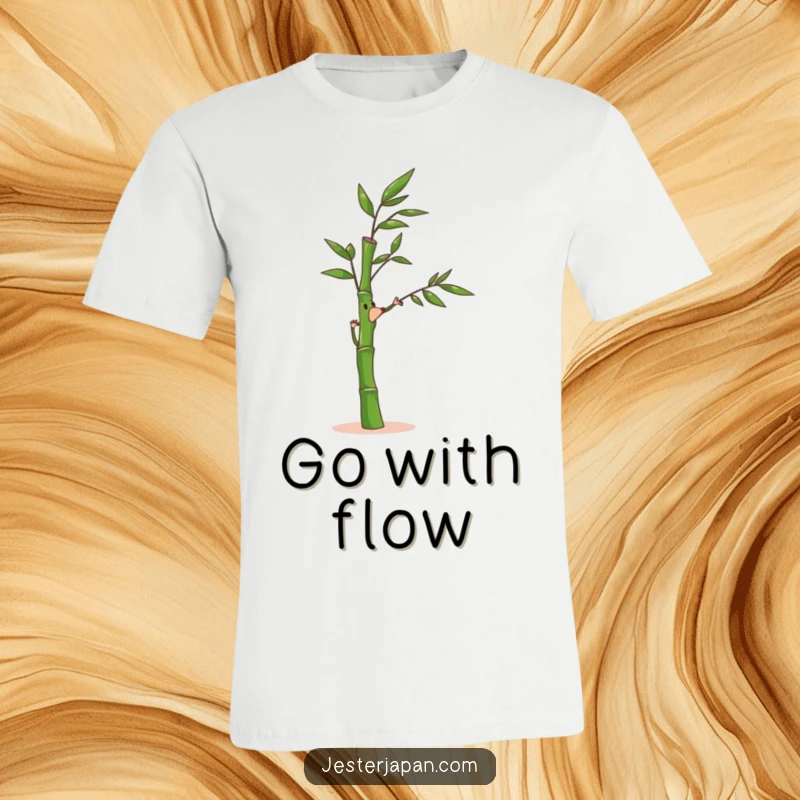 Funny Bamboo T-Shirt: A small bamboo stalk character joyfully bends in a gentle breeze, representing natural harmony.