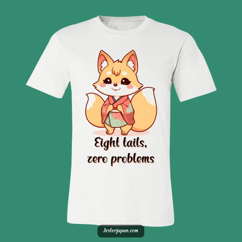 Funny Kitsune Kimono T-Shirt: Cheerful Nine-Tailed Fox, Awesome Japanese Gift