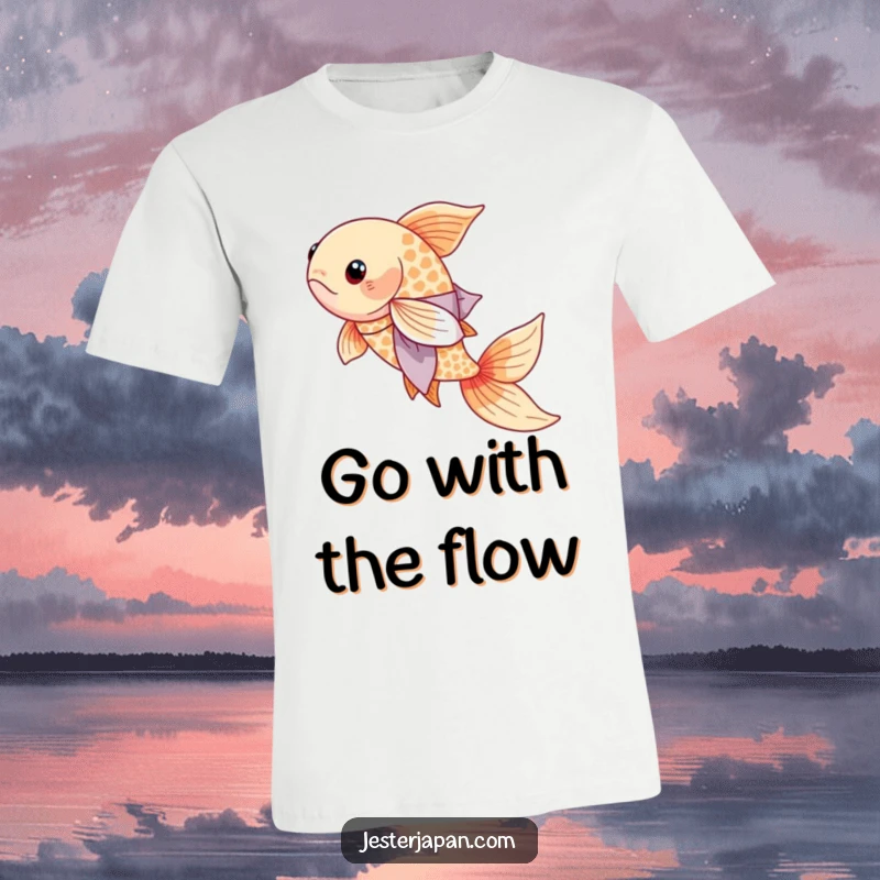 Funny Koi Kimono T-Shirt depicting a serene koi fish in graceful motion, adorned in a flowing, artistic Japanese kimono.