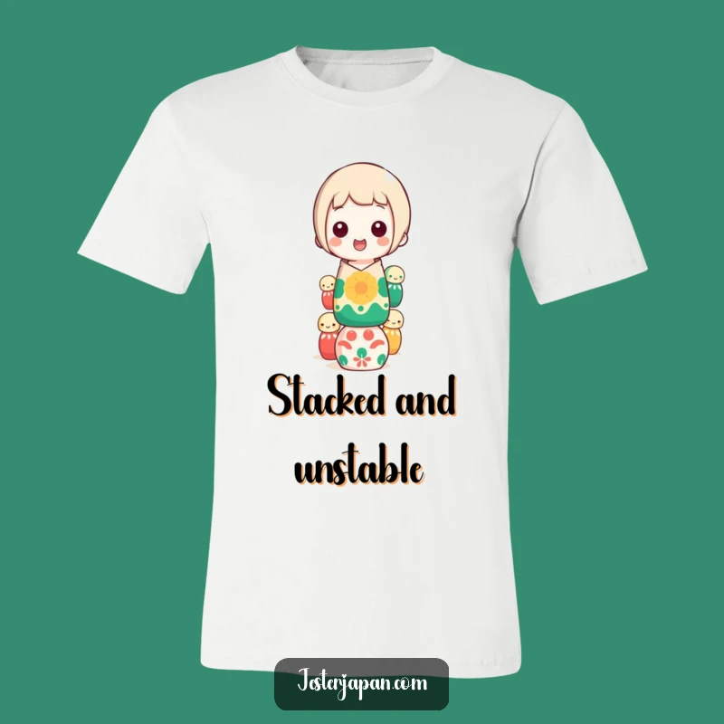 Funny Kokeshi Doll Balancing T-Shirt: Hilarious Character Tee for Gift Giving