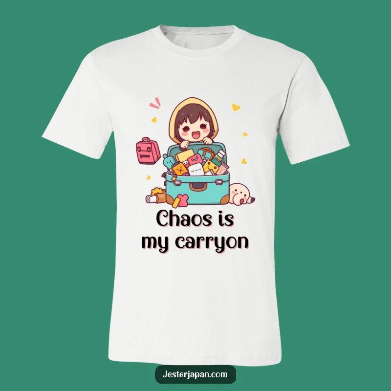 Funny Packing Kawaii T-Shirt: Chaotic Suitcase Character Shirt for Travelers