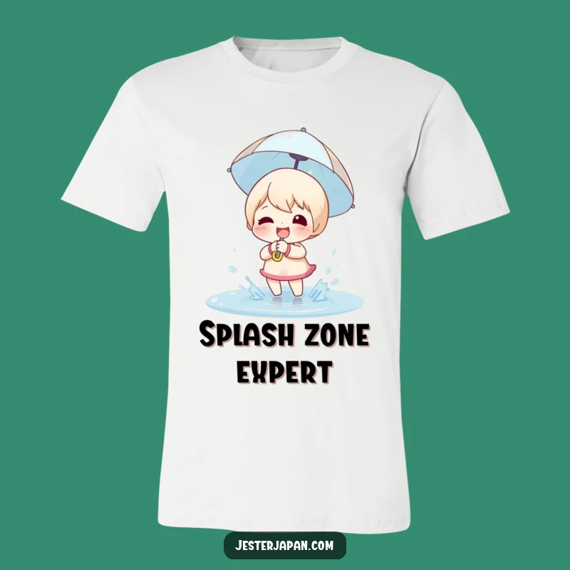 Funny Puddle Splashing T-Shirt: Joyful Character's Umbrella Fun, a Hilarious Tee