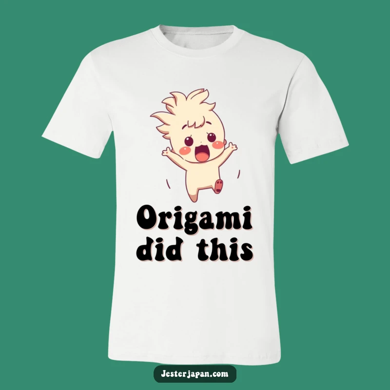 Funny Origami Surprise T-Shirt: Startled Character's Crane Encounter Gift