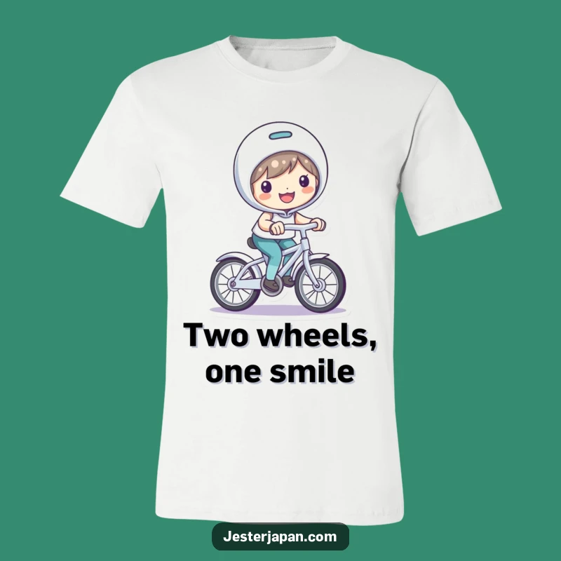 Funny Bicycle Riding T-Shirt: Smiling Character's Playful Journey, a Hilarious Fun Tee