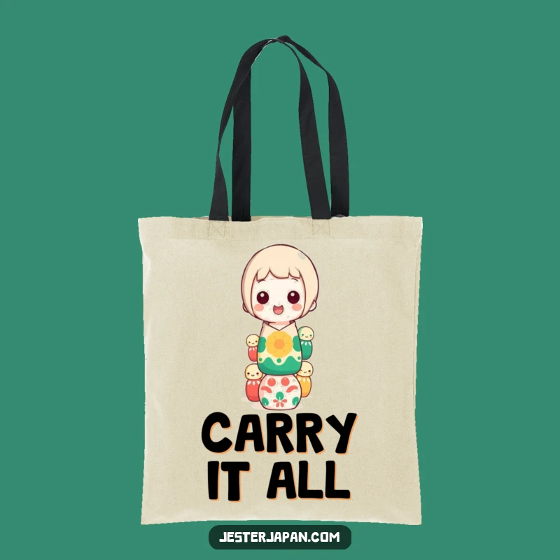 Funny Kokeshi Doll Balancing Tote Bag: Carry Your Laughs in Style