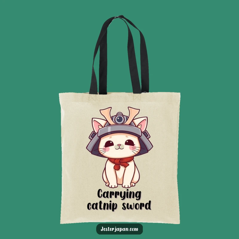 Funny Cat Samurai Tote Bag: Kawaii Helmet Carryall, Stylish and Funny Gift