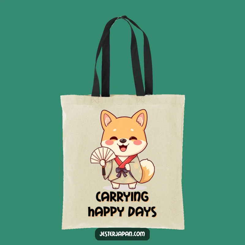 Funny Shiba Dog Kimono Tote Bag - Cheerful Fan Waving Carry-All Gift