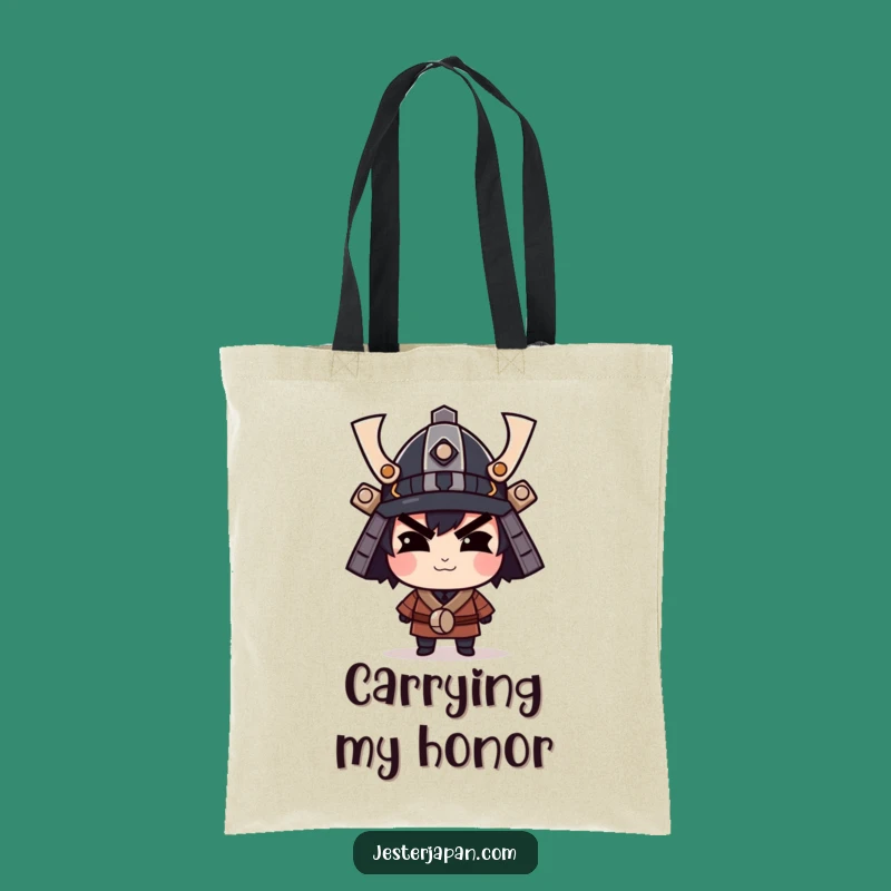 Funny Samurai Helmet Tote Bag: Carry Your Confidence, Smirking Warrior, Unique Gift