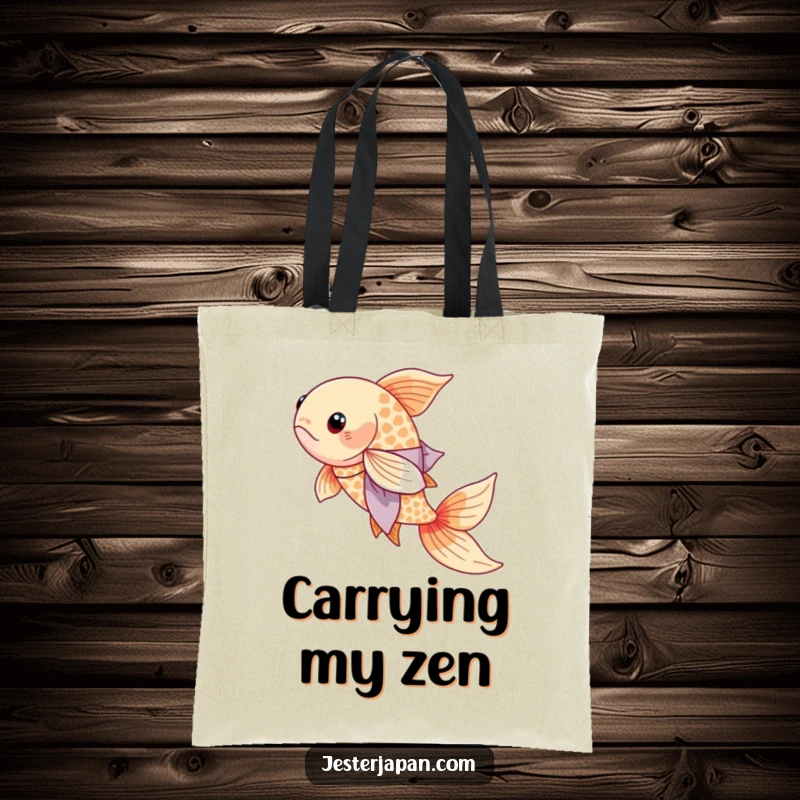 Funny Koi Kimono Tote Bag showing a serene koi fish in a flowing kimono, swimming gracefully through calm waters.