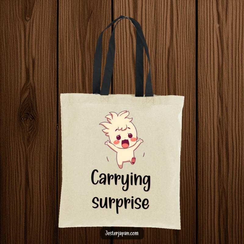 Funny Character Tote Bag: A character startled by a sudden origami crane, perfect for carrying everyday surprises.