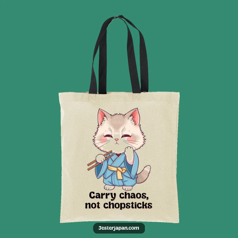 Funny Cat Kimono Tote Bag: Clumsy Chopstick Cat - Your Hilarious 'Funny Gift' Carryall