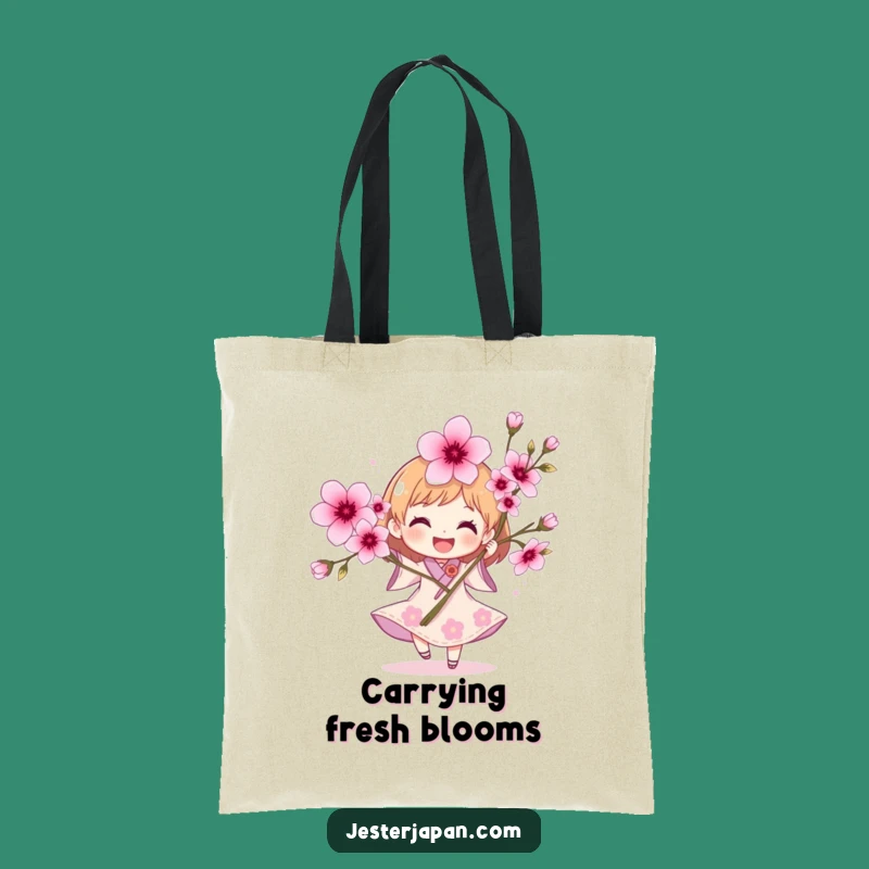 Funny Cherry Blossom Tote Bag: Joyful Spinning Character Spring Gift