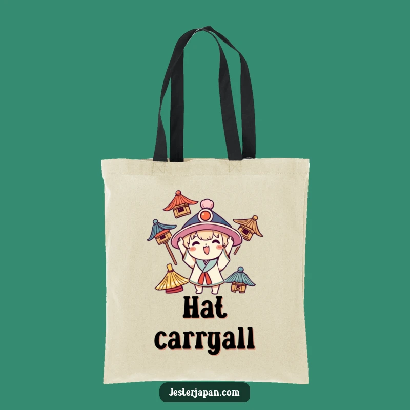 Funny Kawaii Hat Collector Tote Bag: Character Trying on Hats Gift