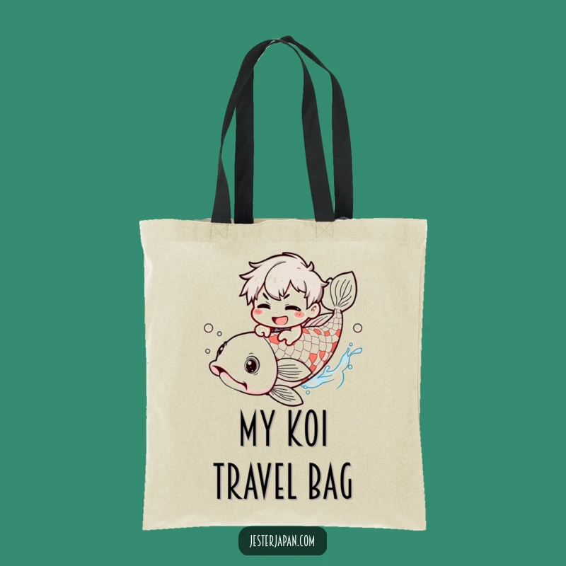 Funny Kawaii Koi Rider Tote Bag: Mischievous Character, Humorous Shopping Companion