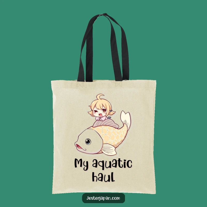 Funny Koi Fish Rider Tote Bag: Carry Your Fun, Winking Character, Whimsical Gift