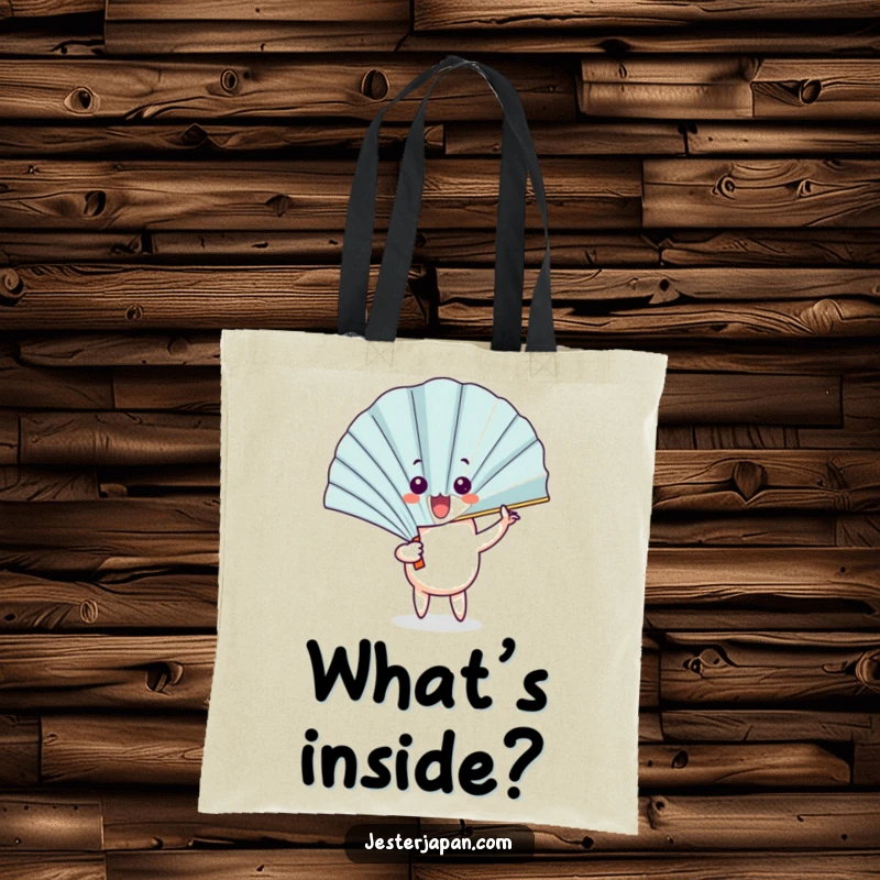 Funny Fan Tote Bag: A fan character unfurls with a flourish to reveal a surprised face, practical and humorous.